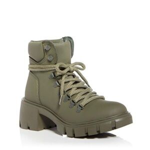 Aqua Reign Block Heel Water Resistant Platform Combat Boots in Olive Green - NWT